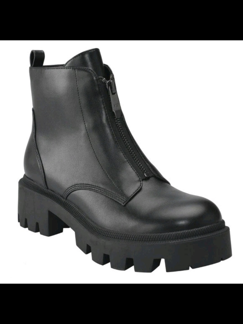 Marc Fisher Zippa Black Leather Lug Boots Sz 8